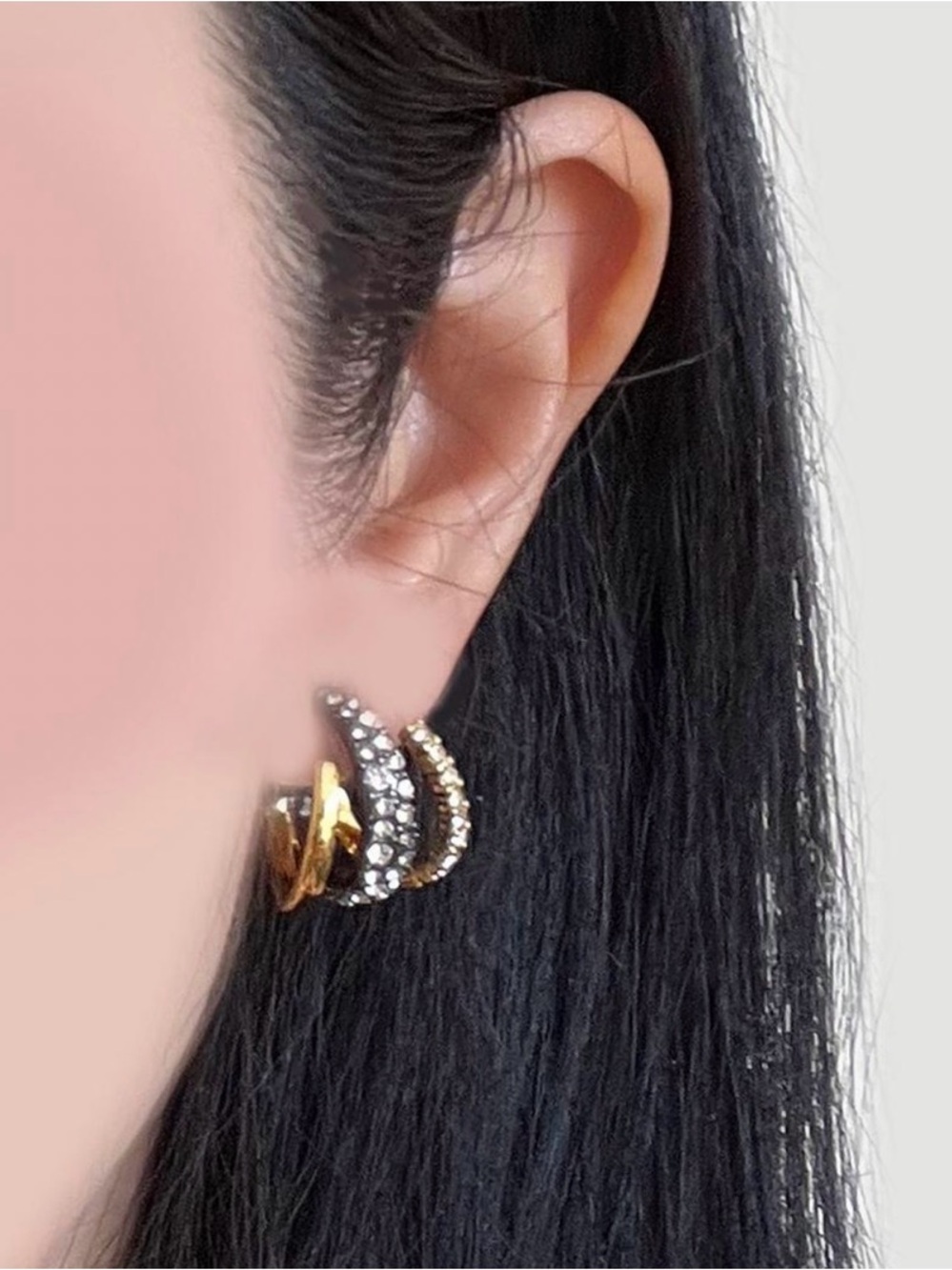 NEW Floating Orbit Stacked Hoop Earrings Post Mixed Metals Alexis Bittar AU21